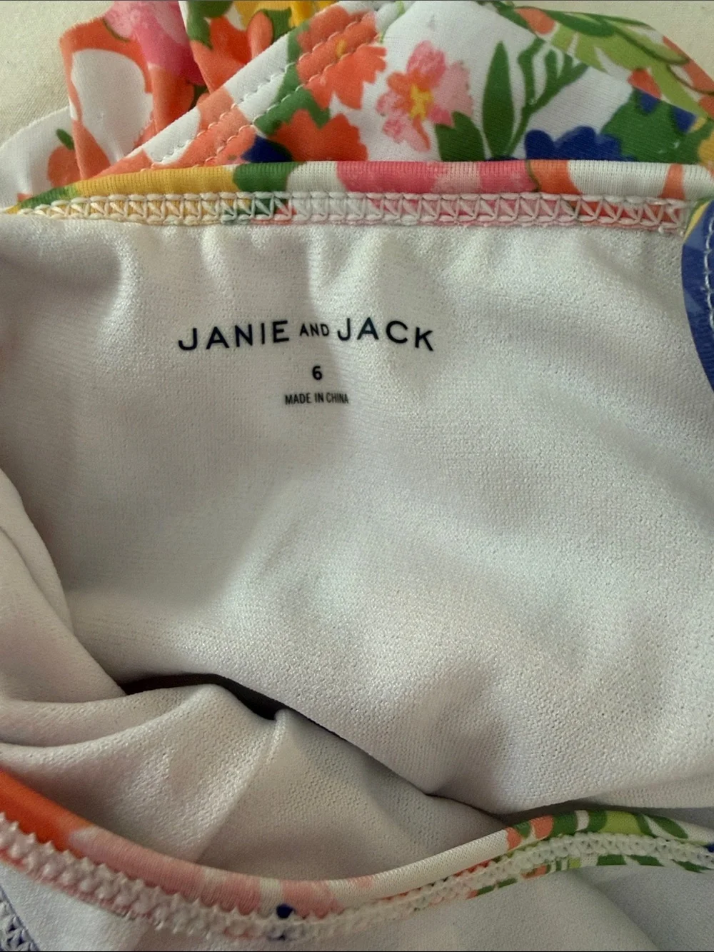 Janie and Jack White Floral-Print Ruffle Swimsuit